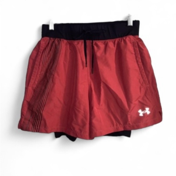 Under Armour Men’s Coolswitch Speedpocket Red & Black Shorts Mens Fitted |Size M - Picture 1 of 13
